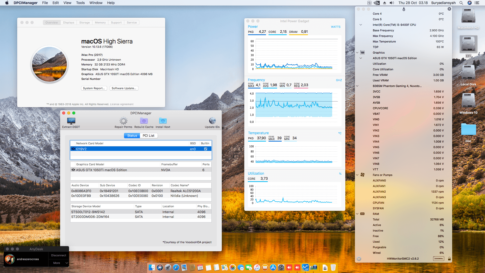 Success Hackintosh macOS High Sierra 10.13.6 Build 17G66 in Asrock B365M Phantom Gaming 4 + Intel Core i5 9400F + Asus GTX 1050Ti